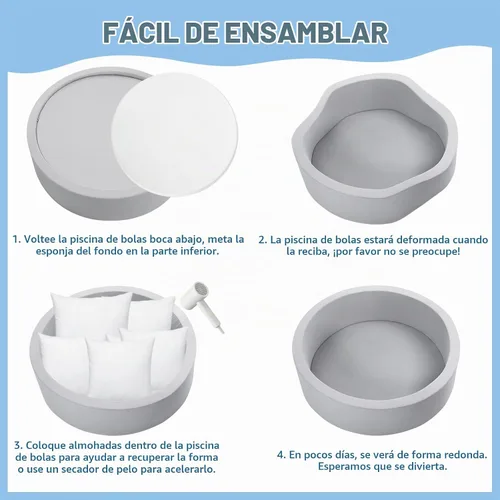 Vista 6 de Piscina de bolas de espuma para niños pequeños con 200 pelotas, gran piscina de pelotas para bebés con esponja de memoria suave, corralito