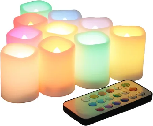 Vista 10 de Velas pequeñas de luz led, efecto de llama parpadeante, con pilas y control remoto. Luces decorativas para bautismo, bodas, fiestas, regalos. 6