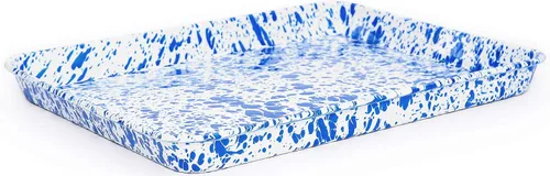 Vista 6 de Sartén para Brazo de Gitano Enamelware, 16.25 x 12.5 pulgadas, Salpicado Negro/Blanco
