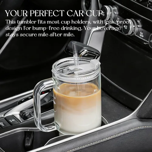Vista 9 de KEMORELA Paquete de 2 vasos de vidrio acanalado de 26 onzas con asa y tapa, grandes tazas de café helado estéticas con pajitas, tazas de vidrio