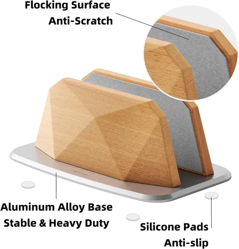 Vista 4 de AFOOYO Soporte vertical para laptop, soporte ajustable de madera para laptop, base de escritorio compatible con todos los MacBook, Surface