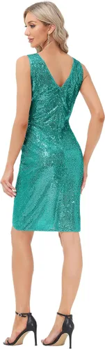 Vista 4 de GRACE KARIN Vestido de fiesta sexy con lentejuelas brillantes para mujer, vestido de club, sin mangas, cuello en V, fruncido, vestido de cóctel