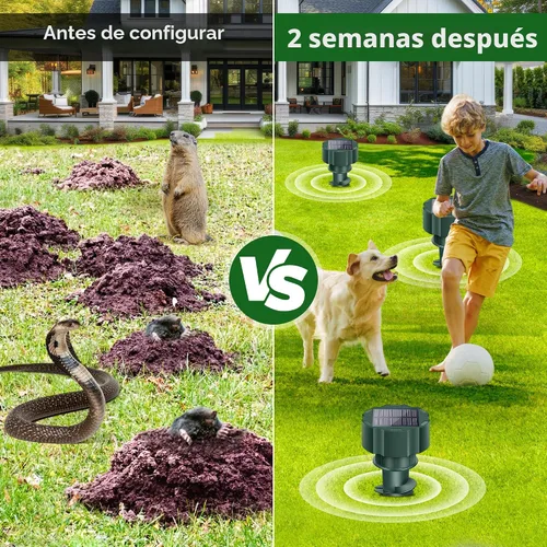 Vista 6 de Estacas solares repelentes de topos para exteriores, disuasorio ultrasónico de serpientes, toquetas y campañoles para patio, repelente de animales