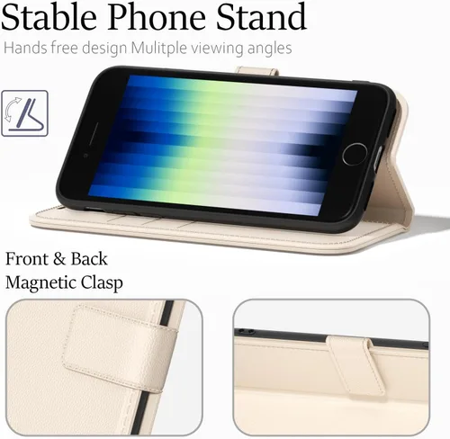 Vista 3 de oakxco Funda tipo cartera para iPhone SE 2022/2020/8/7 con soporte para tarjeta de crédito, funda magnética RFID delgada tipo libro con tapa
