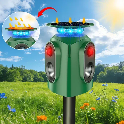 Vista 9 de Repelente ultrasónico de animales para exteriores – Repelente de gatos y disuasorio de ciervos con sensor PIR y alimentado por energía solar