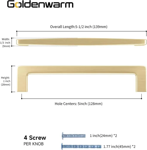 Vista 2 de goldenwarm Paquete de 10 tiradores de gabinete de 5 pulgadas, oro cepillado, juego de accesorios de cocina de aleación de zinc para gabinetes