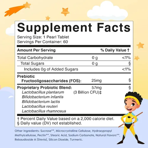 Vista 7 de LoveBug Probiotics: suplemento de probióticos de múltiples cepas para niños pequeños. 60 Esferas fáciles de tragar. 3 mil millones CFU. Comprimidos