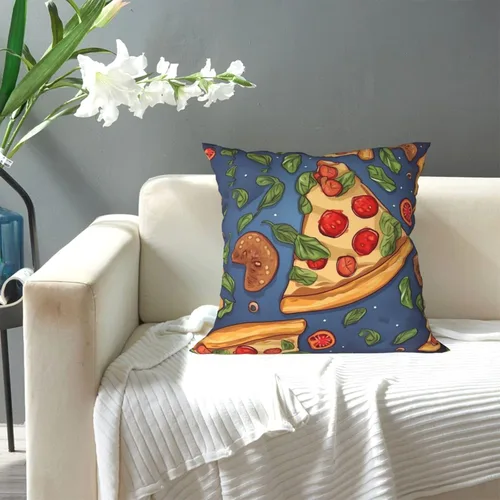 Vista 7 de Funda de almohada cuadrada suave con estampado de pizza, funda de cojín para decoración del hogar, sala de estar, cama, sofá automóvil, 12 x 12