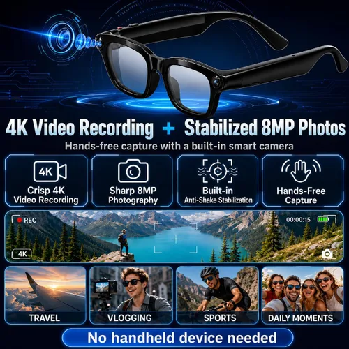 Vista 3 de Gafas inteligentes Ai con cámara y audio Bluetooth, grabación