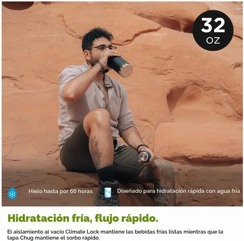 Vista 5 de Klean Kanteen TKWide 32oz (con tapa para chug), color negro