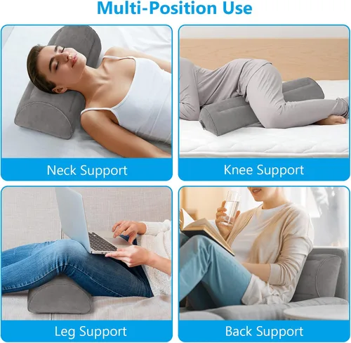 Vista 5 de USHMA Almohada inflable, almohada de media luna para piernas, rodillas, espalda baja y cabeza Almohada semi enrollable para cama, dormir