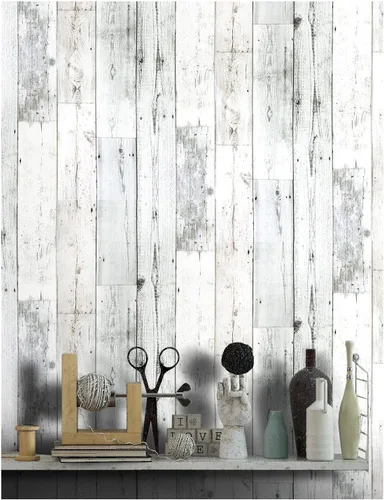 Vista 3 de PoetryHome Autoadhesivo decorativo Shiplap papel de pared de madera revestimiento revestimiento de cocina cocina muebles muebles etiqueta 17.7 x 117