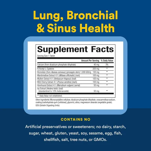 Vista 4 de Salud Pulmonar, Bronquial y Sinusal por Natural Factors, Suplemento Natural para la Salud Respiratoria y Respiración Fácil, 45 Tabletas