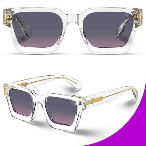 Vista 5 de VISOONE Moda 100% UV400 Protección Rectángulo TR90 Y2K Gafas de sol Accesorios para Mujeres Hombres RIVER, Transparente/Gris Rosa