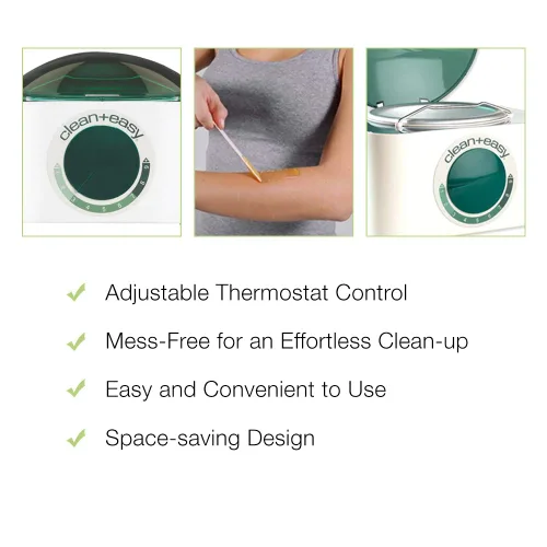 Vista 4 de Clean + Easy Calentador de lujo solamente, calentador de cera controlado termostáticamente con raspador único que evita goteos de cera
