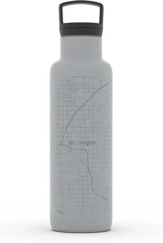 Vista 175 de Well Told Botella de agua aislada con mapa de Washington DC grabado, botella de acero inoxidable grabada (21 onzas, blanco) botella aislada de mapa