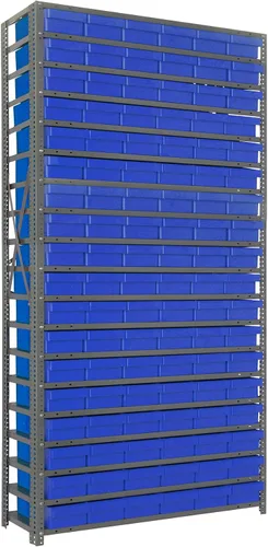 Vista 444 de Quantum QSBU-245BK Heavy Duty Shelving Unit with (7) Shelves and (24) QUS245 Black Bins for Garage Warehouse Storage Distribution 400 lb Load