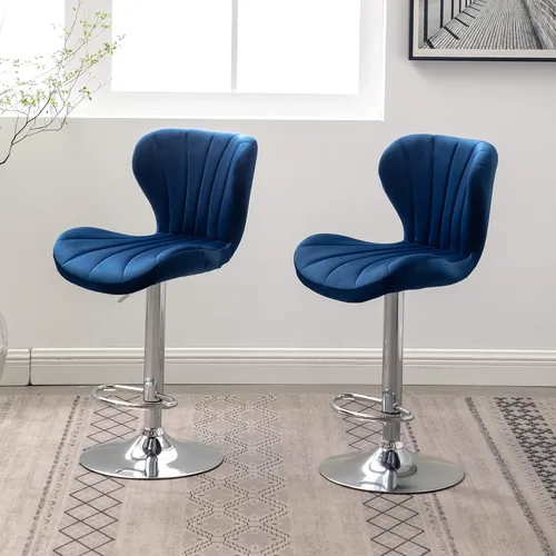 Vista 6 de Roundhill Furniture Ellston - Taburetes de bar giratorios ajustables de terciopelo, color azul, juego de 2