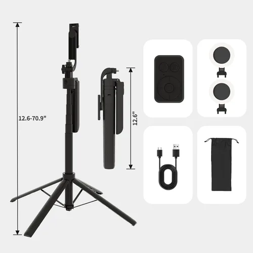Vista 7 de Trípode para selfie stick de seguimiento automático con luz de llenado, rotación de 360 grados y control de gestos, trípode para selfie stick