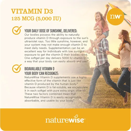 Vista 7 de NatureWise Omega 3 de alta potencia de 1000 mg con 600 mg de EPA, 400 mg de DHA, vitamina E y vitamina D3 5000iu (125 mcg) Función muscular
