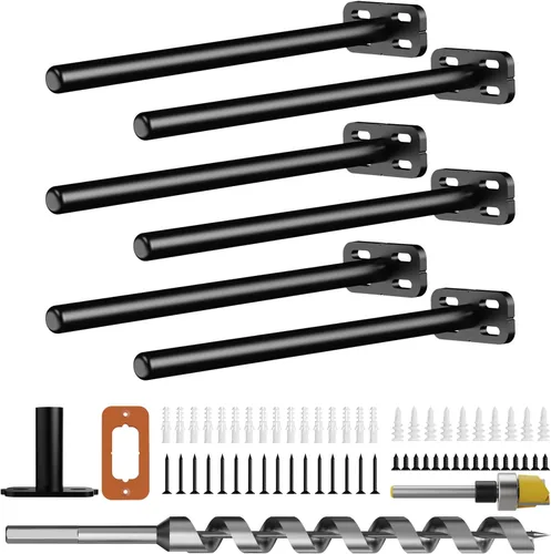 Vista 14 de 4 piezas de soportes de estante de pared resistentes para estantes flotantes ocultos, soportes de estante negros decorativos para estantes flotantes