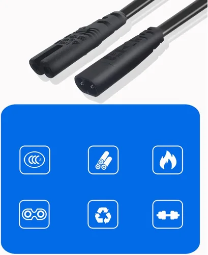 Vista 3 de Cable de extensión de alimentación IEC 320 C8 a C7, resistente al calor, 3.3 pies, 100-240V, IEC 320 C8 a IEC 320 C7, cable reforzado para altavoces