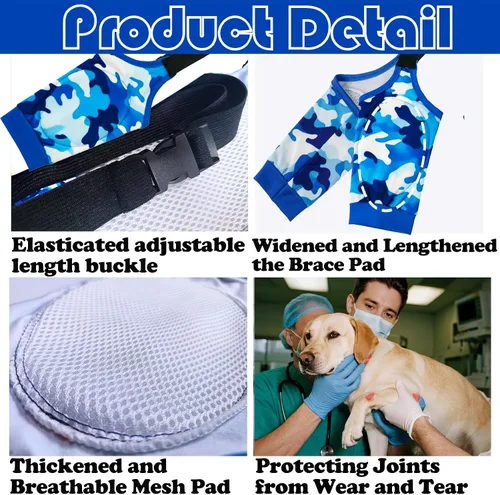 Vista 2 de Coderas para perros, rodilleras, protector de callos para callos, manga ajustable para codo de perro, manga higroma L, camuflaje azul Camuflado azul