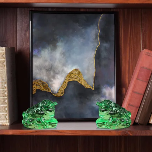 Vista 6 de MDLUU Paquete de 2 estatuas de sapo de dinero, ranas de la fortuna de cristal Feng Shui, amuleto de buena suerte para caja registradora, escritorio