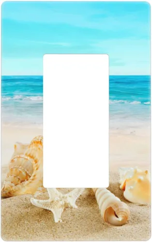 Vista 16 de Cubierta para interruptor de luz, diseño de conchas marinas en la playa, placas de pared de 2 bandas, 1 paquete