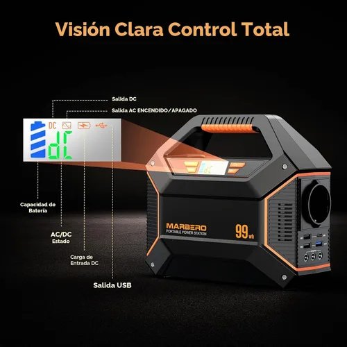 Vista 4 de MARBERO Generador solar de 155 Wh con panel solar incluido Estación de energía portátil de 30 W, 100 W, 150 W, sobretensión, multisalida, generador
