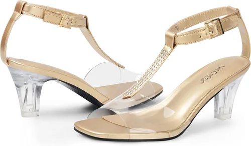 Vista 5 de ANN CREEK Sandalias de tacón transparente con correa en T y diamantes de imitación para mujer
