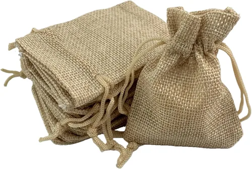 Vista 35 de Palmhomee Paquete de 20 bolsas de regalo de arpillera con cordón, bolsas de joyería de lino, bolsas de yute de boda para joyas y bolsas