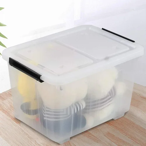 Vista 6 de Caja de almacenamiento de plástico transparente de 30 L con ruedas, paquete de 4 contenedores de plástico transparente Ultra-durable latching