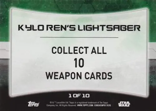 Vista 2 de 2015 Topps Star Wars The Force Awakens Weapons NonSport Trading Card #1 Sable de luz de Kylo Ren