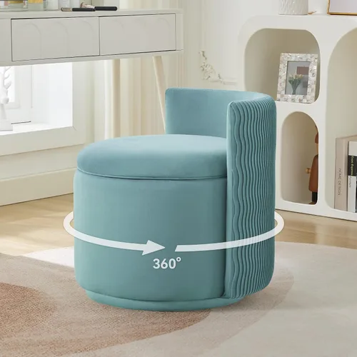 Vista 9 de WUTUTUEE Silla grande de terciopelo con almacenamiento, silla de maquillaje giratoria de 360° con respaldo ondulado, taburete pequeño sin montaje