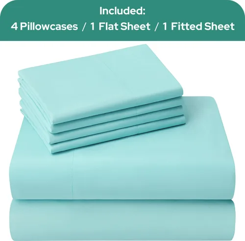 Vista 4 de HOMEIDEAS Sábanas de cama tamaño completo – Juego de 6 piezas (azul aguamarina) – Sábanas de ropa de cama de microfibra cepillada extra suave