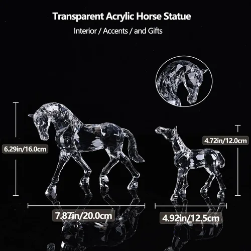 Vista 2 de Estatua acrílica transparente de yegua y potro, regalos de caballo para mujeres, estatua y escultura de caballo Luxur con acabado de cristal similar