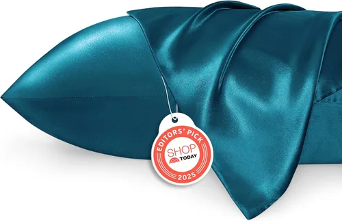 Vista 41 de Bedsure Paquete de 2 fundas de almohada de satén similares a las fundas de almohada de seda tamaño estándar, funda de almohada para mujeres que