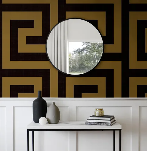 Vista 7 de NextWall Laberinto Geo - Papel tapiz autoadhesivo (ébano y dorado)