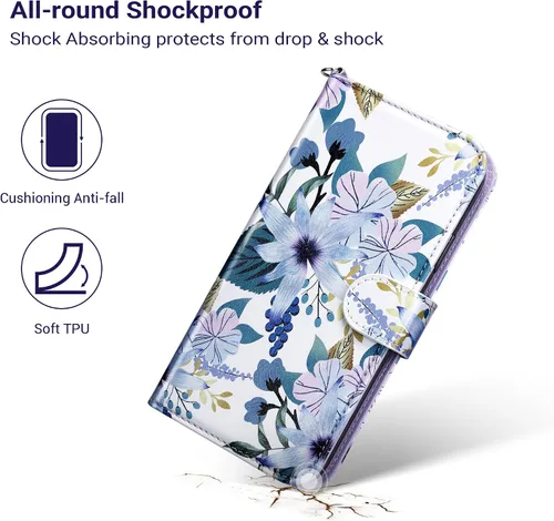 Vista 5 de ULAK - Funda tipo cartera compatible con iPhone 11 para mujer, diseño de flor [RFID Blocking] Premium PU Leather Folio Flip Cover with Card