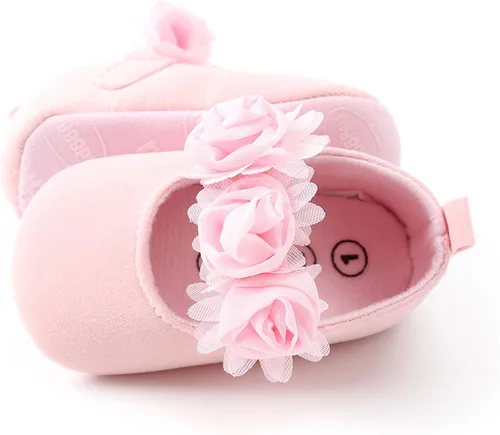 Vista 6 de myppgg Zapatos planos Mary Jane para bebé niña, con lazo brillante, vestido de princesa, zapatos de cuna antideslizantes para niños pequeños que