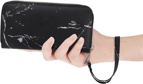 Vista 7 de Cartera de teléfono celular para mujer con doble cremallera y correa de muñeca extraíble