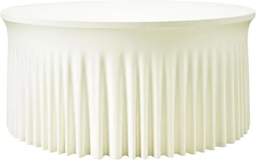 Vista 37 de Mantel redondo de 60 pulgadas en negro para mesas de 5 pies, funda de mesa ajustada de elastano con borde elástico y falda, lavable, sin arrugas