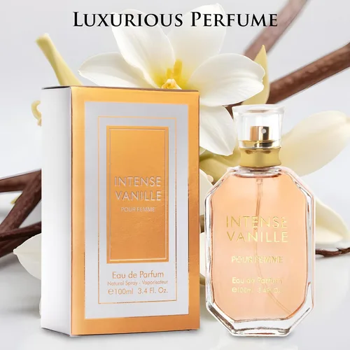 Vista 4 de Intense Vanille para mujer, fragancia oriental gourmand, notas superiores de mezcla de orquídea de vainilla y jazmín con frijol tonka y azúcar