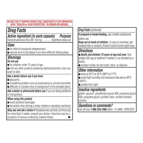 Vista 6 de A+Health Ayuda para dormir nocturna sin colorantes difenhidramina HCl 50 mg cápsulas blandas, máxima fuerza, 120