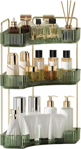 Vista 11 de YCIA&DONE Organizador de esquina para mostrador de baño, organizador de maquillaje para tocador, bandeja de perfumes cosméticos para el cuidado