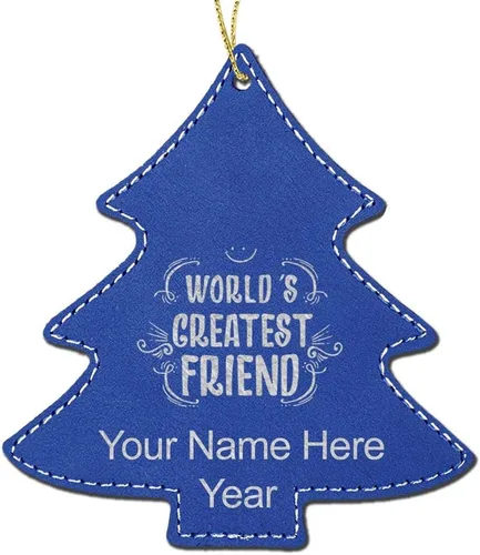 Vista 6 de LaserGram Personalized Christmas Ornament, World's Greatest Friend, Faux Leather, Custom Laser Engraved Gift Idea (Tree Shape, Black)