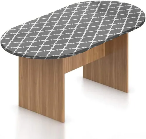 Vista 15 de XISUNYA Mantel ovalado ajustable de poliéster elástico, estructura tecnológica con rayas onduladas y estampado a cuadros, se adapta a mesas ovaladas
