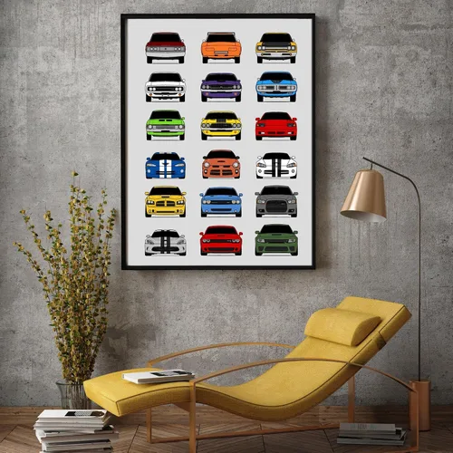 Vista 5 de Custom Car Posters Handmade Poster compatible with Dodge Evolution Print Wall Art Décor Best of Dodge Generations- Multi, 8x10 Metallic Print