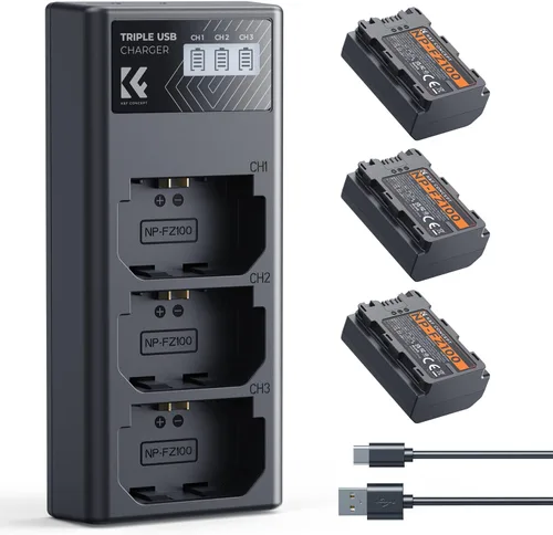 Vista 8 de K&F Concept Paquete de 3 baterías NP-FZ100 y cargador de batería LCD actualizado compatible con Sony A7iii, A7iv, A7C, FX3, FX30, A9, A6600, A6700